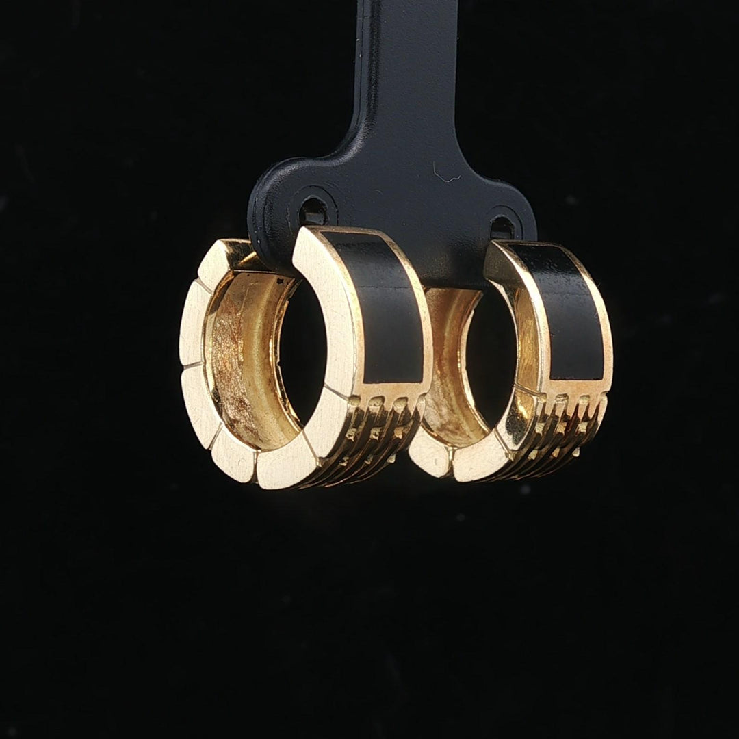 18k Yellow Gold and Black Enamel 13.4g Solid Heavy Huggie Earrings