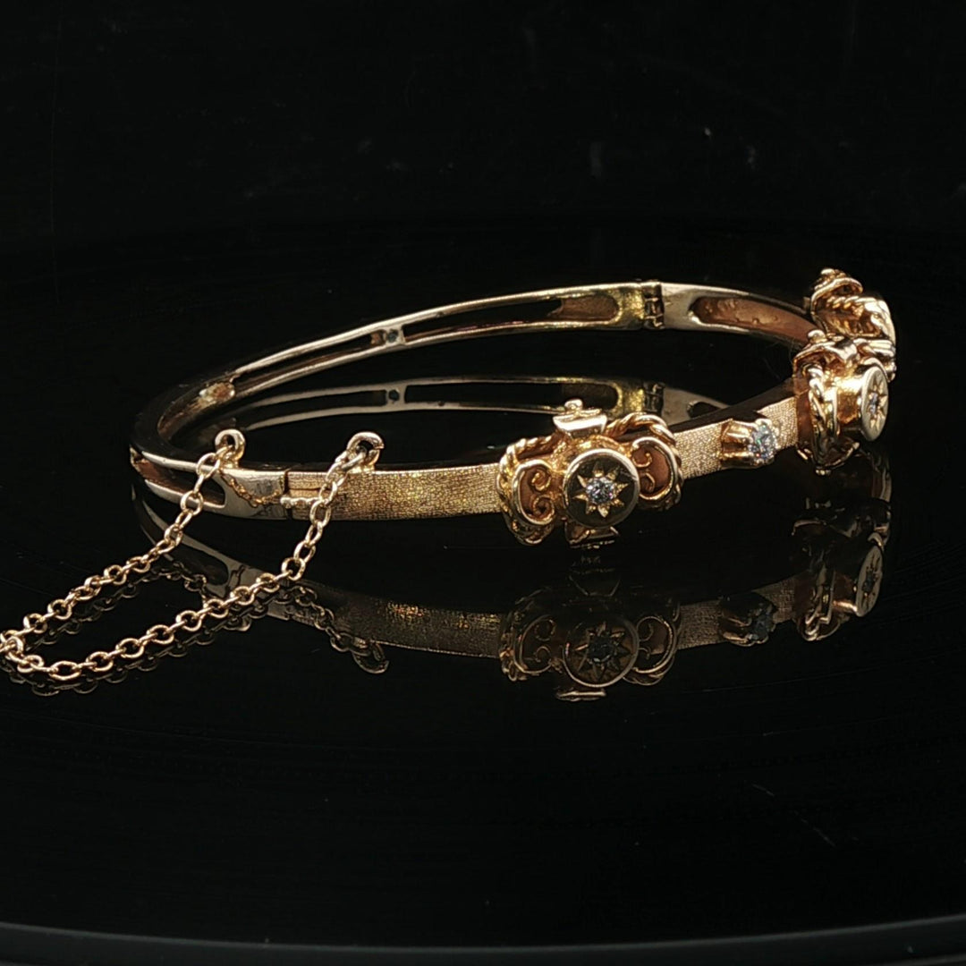 14k Yellow Gold and Diamond 16.3g Solid Vintage Bangle Bracelet 6.5"