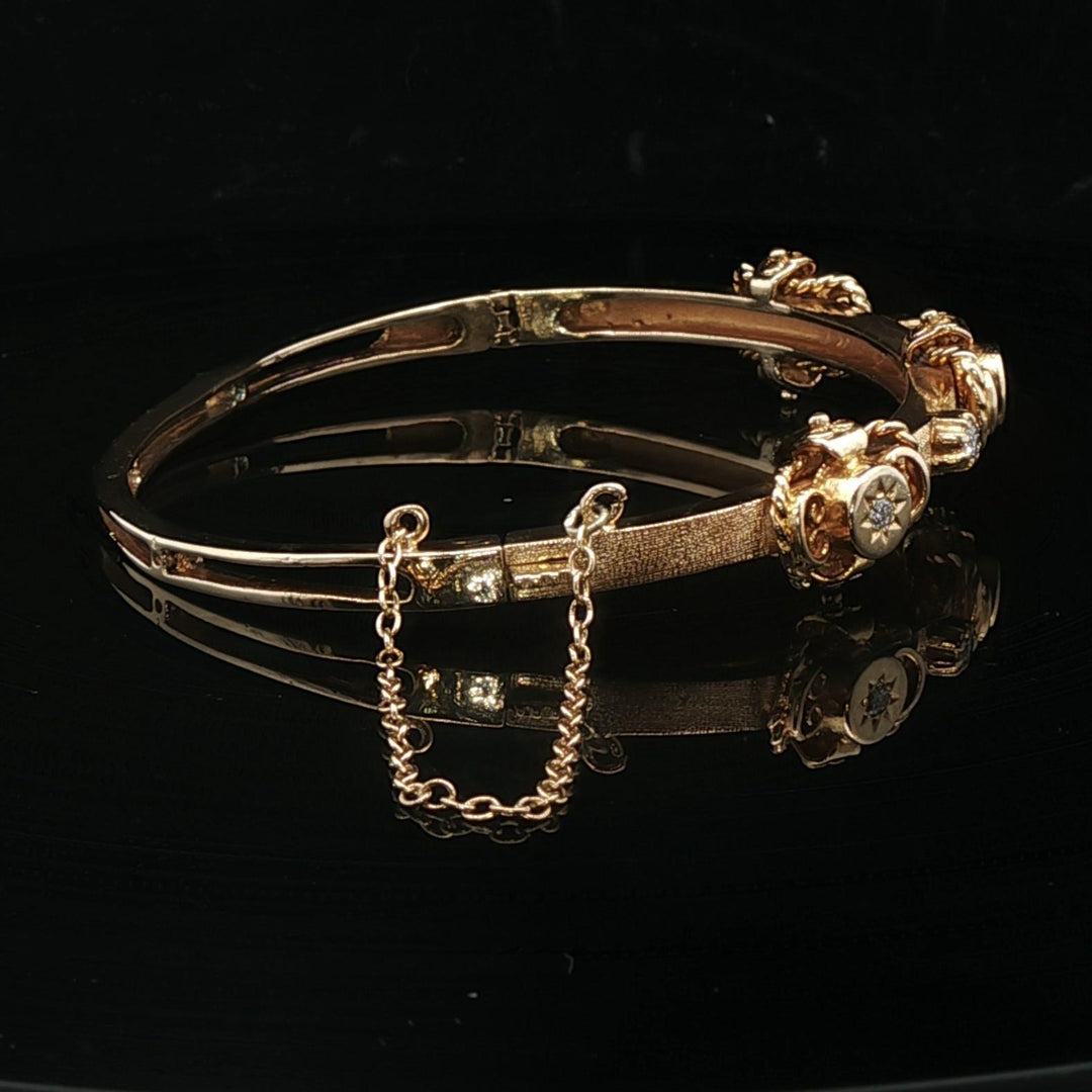 14k Yellow Gold and Diamond 16.3g Solid Vintage Bangle Bracelet 6.5"