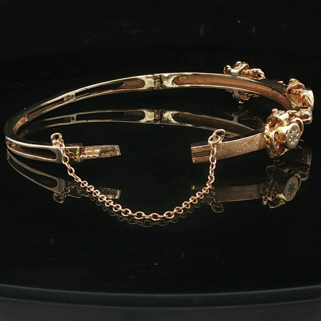 14k Yellow Gold and Diamond 16.3g Solid Vintage Bangle Bracelet 6.5"