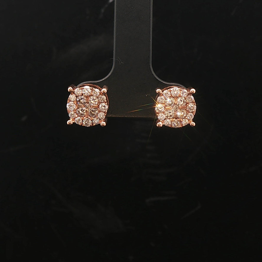 14k Rose Gold and 1cttw Diamond Cluster Stud Earrings