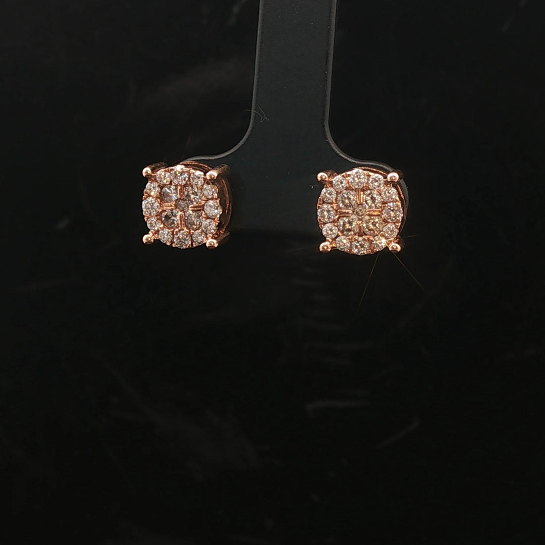 14k Rose Gold and 1cttw Diamond Cluster Stud Earrings