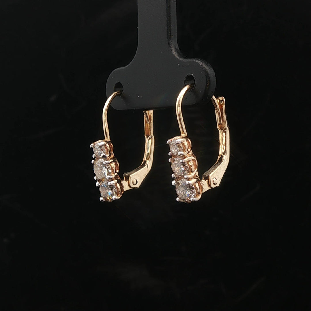 14k Yellow Gold and 1cttw Six Diamond Drop Earrings 0.75"