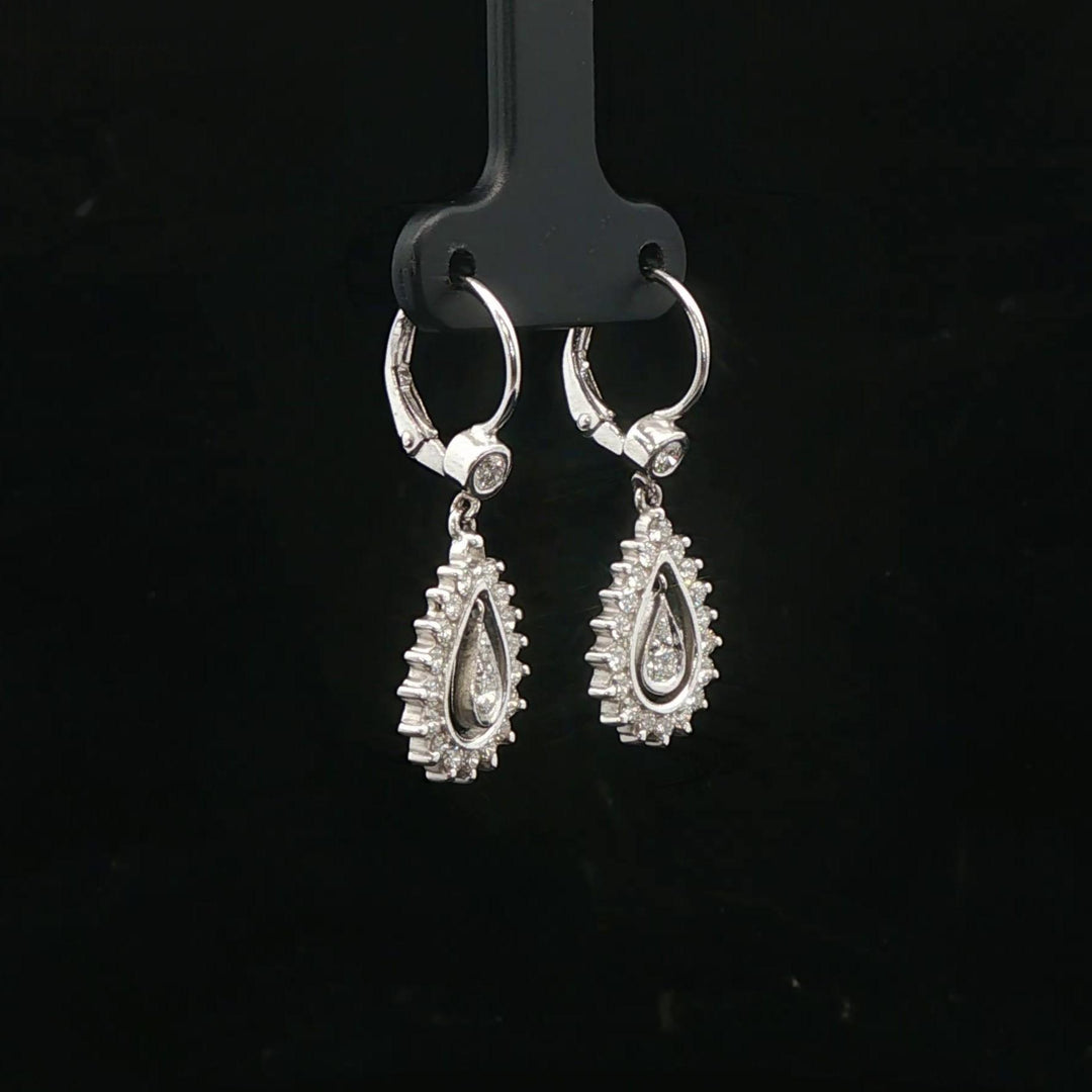 18k White Gold and 1.25cttw Diamond Vintage Drop Dangle Earrings 1.25"