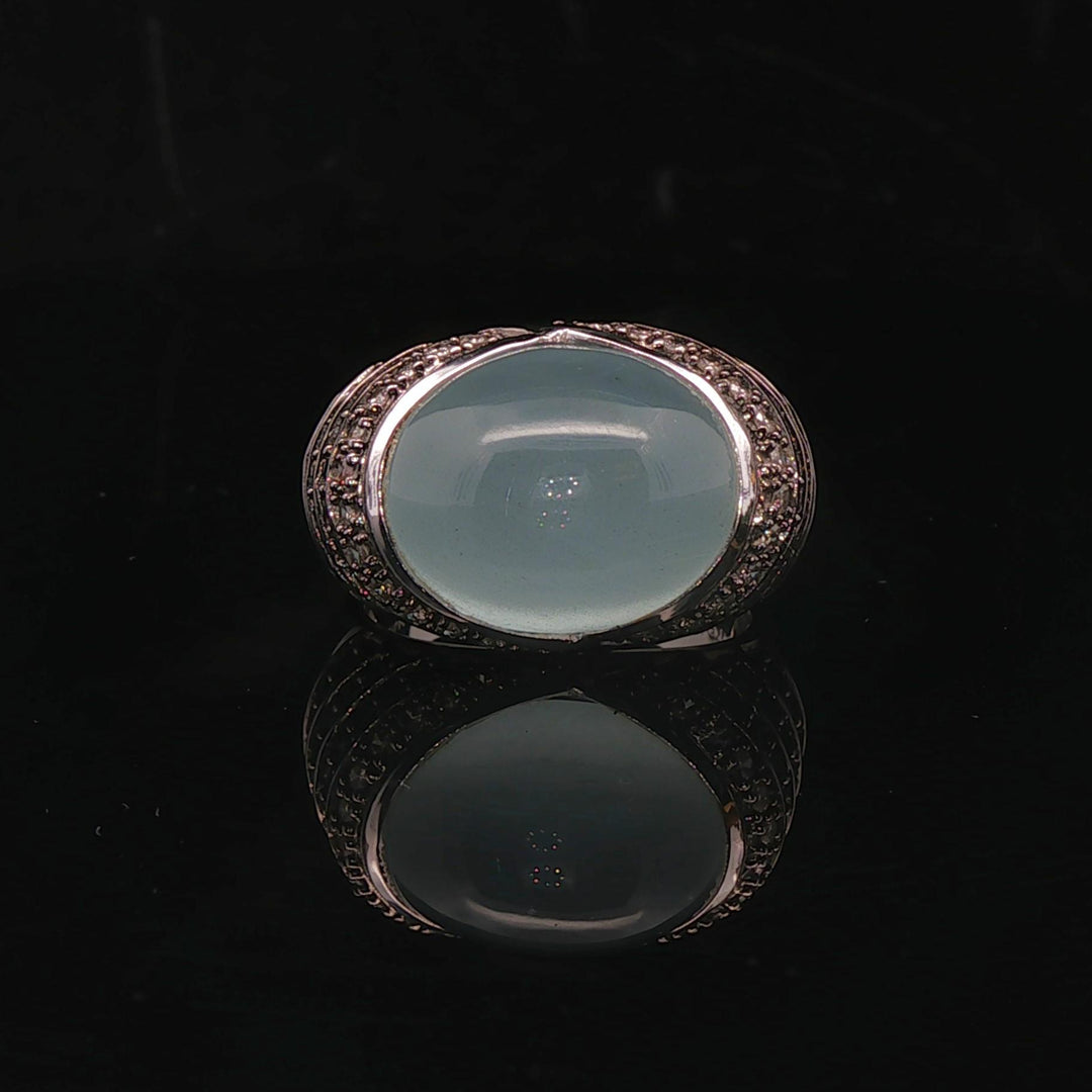 Le Vian 14k White Gold Moonstone Blue Sapphire and Diamond Ring Size 7