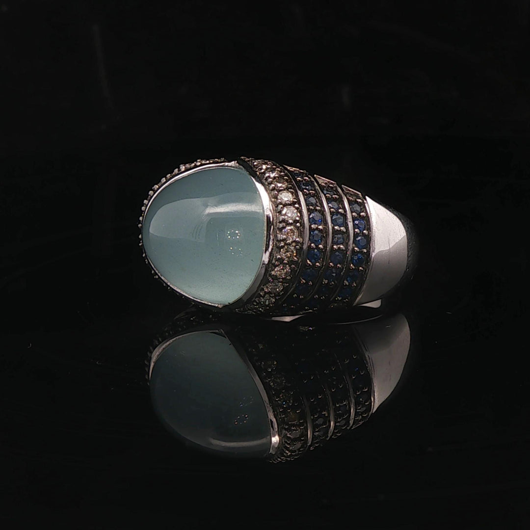 Le Vian 14k White Gold Moonstone Blue Sapphire and Diamond Ring Size 7