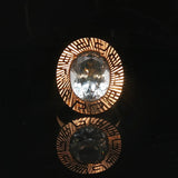 14k Yellow Gold and Aquamarine Greek Key Halo Ring Size 6.75