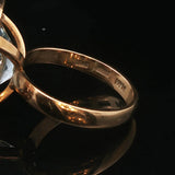 14k Yellow Gold and Aquamarine Greek Key Halo Ring Size 6.75