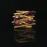 18k Yellow Gold Red Garnet and Diamond Heavy Abstract Ring Size 5.5