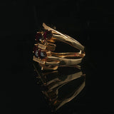 18k Yellow Gold Red Garnet and Diamond Heavy Abstract Ring Size 5.5