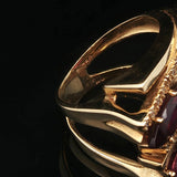 18k Yellow Gold Red Garnet and Diamond Heavy Abstract Ring Size 5.5
