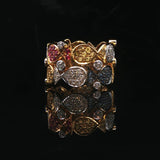18k Yellow Gold Diamond Ruby Yellow and Blue Sapphire Fish Band Ring Size 7