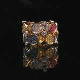 18k Yellow Gold Diamond Ruby Yellow and Blue Sapphire Fish Band Ring Size 7