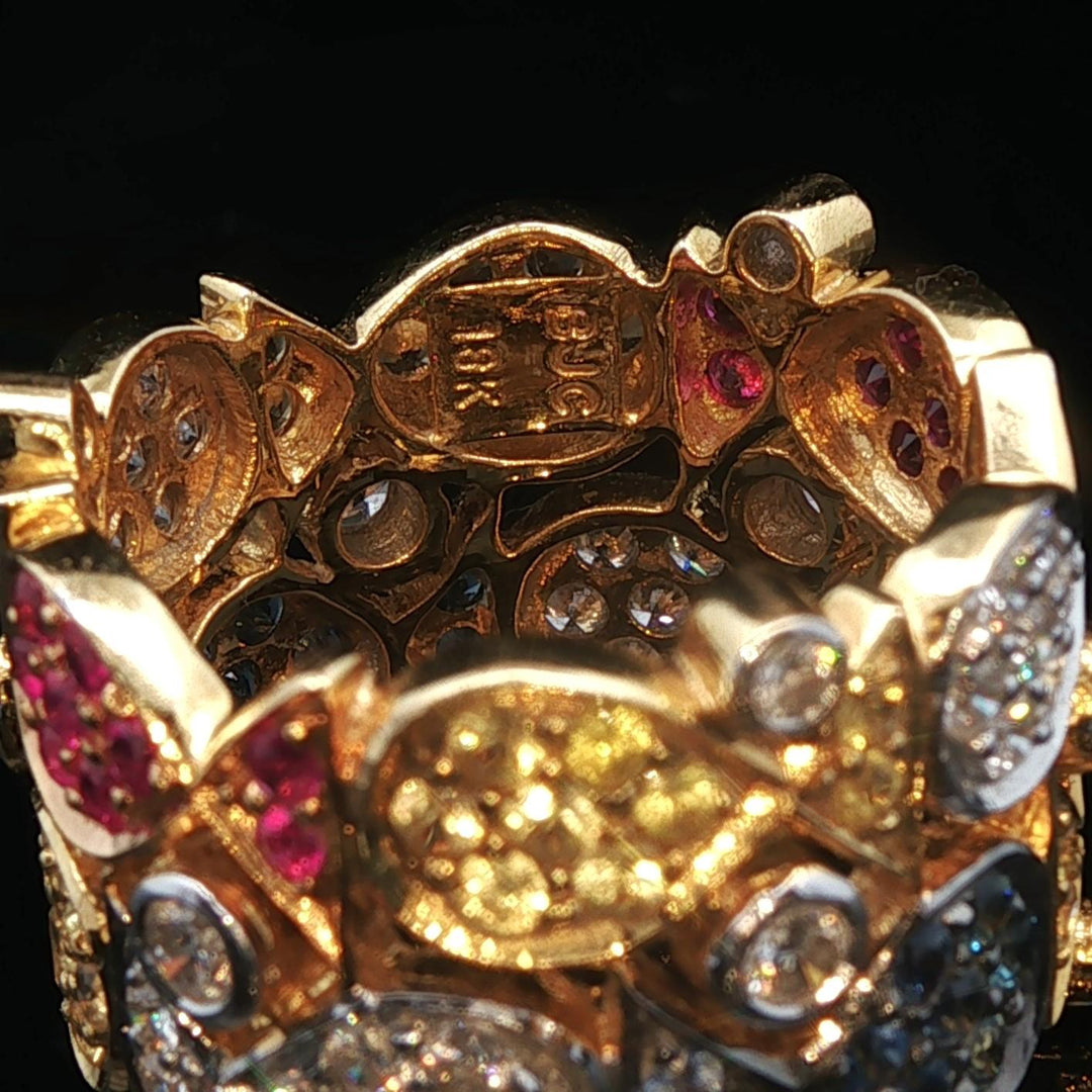 18k Yellow Gold Diamond Ruby Yellow and Blue Sapphire Fish Band Ring Size 7
