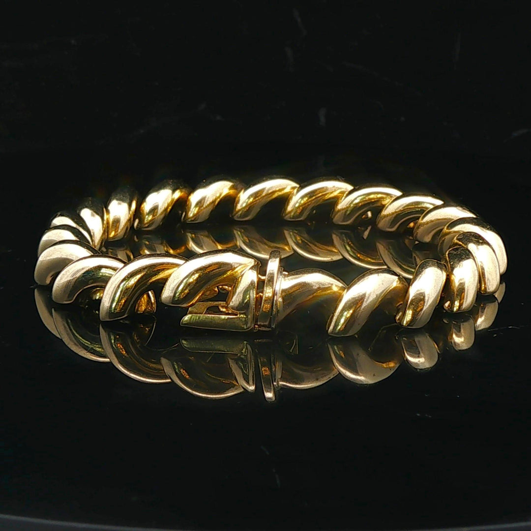 14k Yellow Gold 18.2g Ladies Polished 8.5mm San Marco Link Bracelet Italy 7"