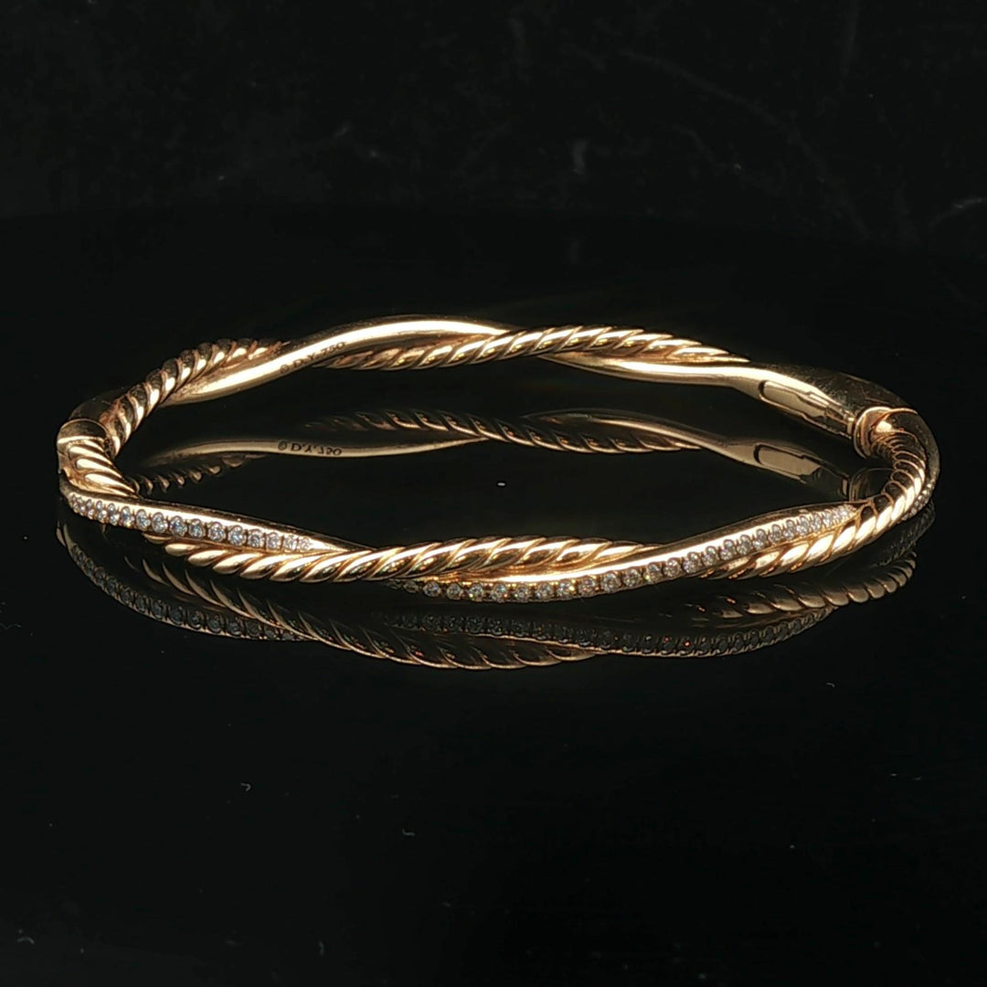 David Yurman 18k Yellow Gold and Diamond Infinity Bangle Bracelet 6.5"