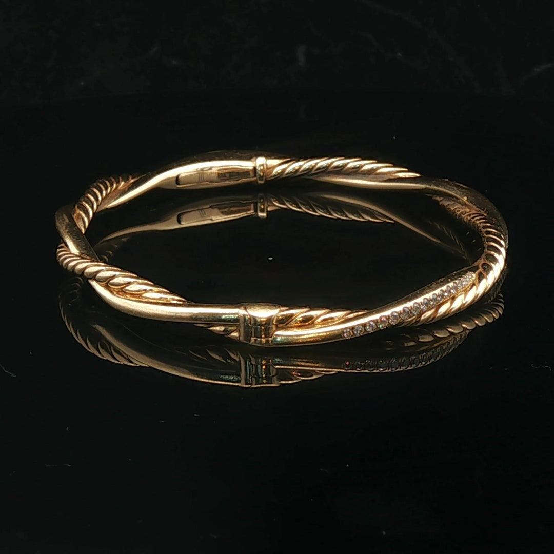 David Yurman 18k Yellow Gold and Diamond Infinity Bangle Bracelet 6.5"