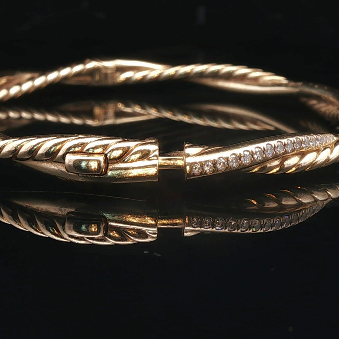 David Yurman 18k Yellow Gold and Diamond Infinity Bangle Bracelet 6.5"