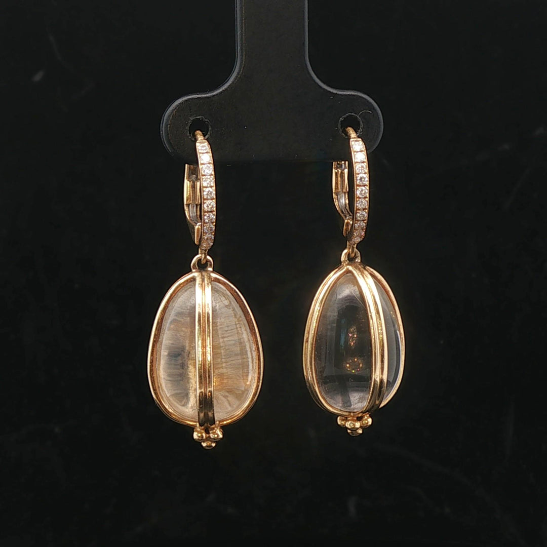 Temple St. Clair 18k Yellow Gold Diamond and Rock Crystal Dangle Earrings 1.4"