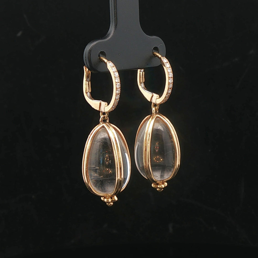 Temple St. Clair 18k Yellow Gold Diamond and Rock Crystal Dangle Earrings 1.4"
