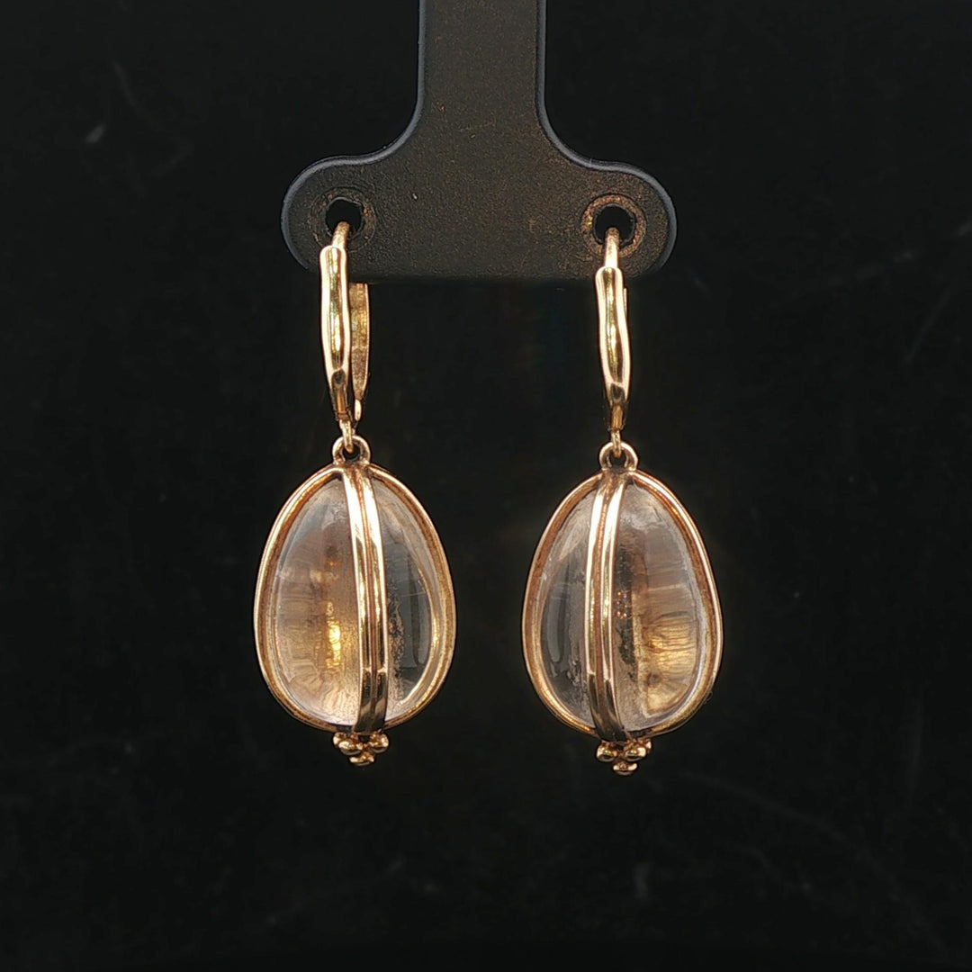 Temple St. Clair 18k Yellow Gold Diamond and Rock Crystal Dangle Earrings 1.4"