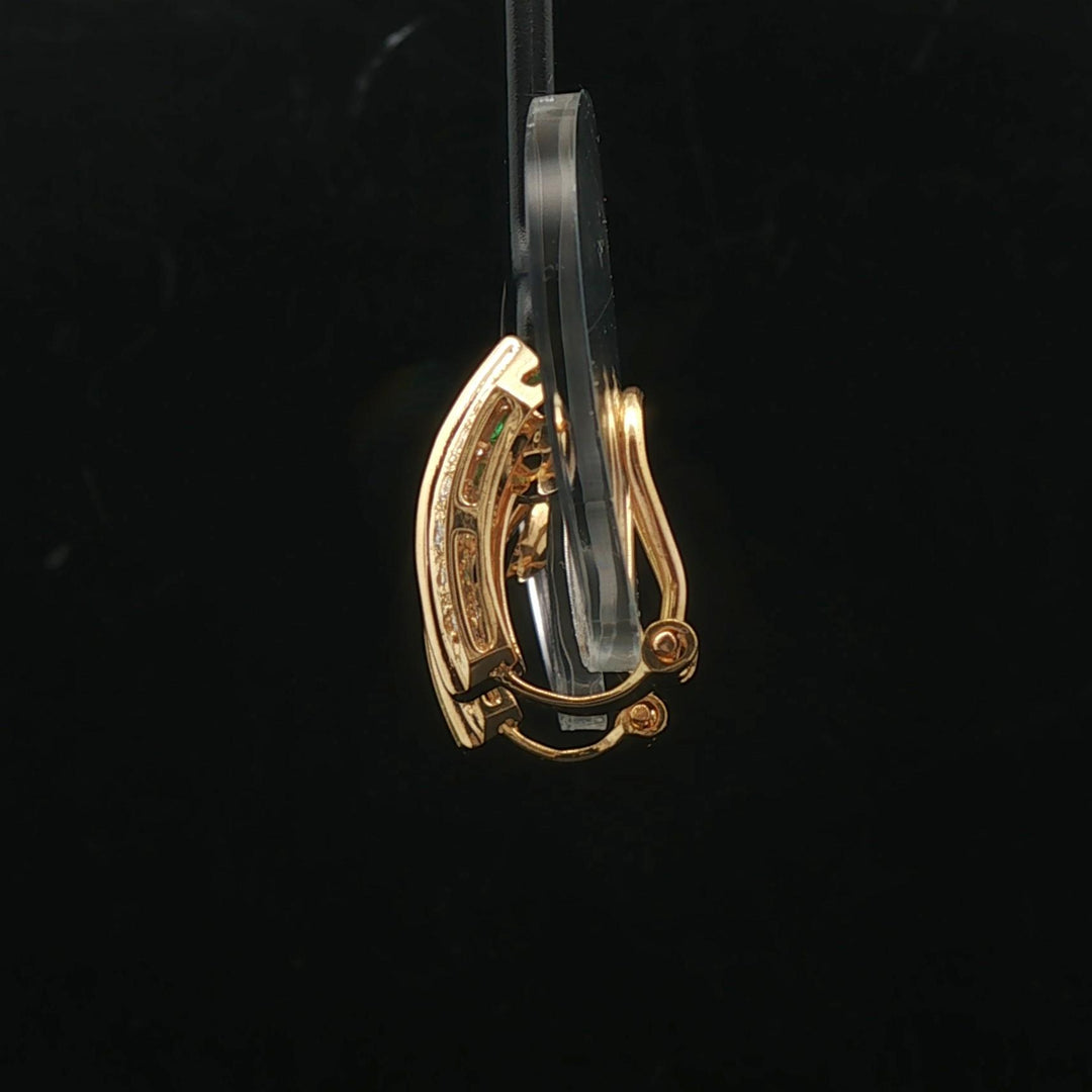 18k Yellow Gold Emerald and Diamond Clip On Earrings