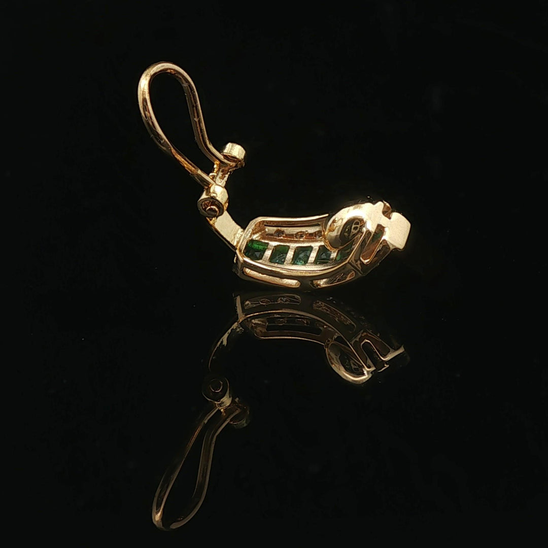 18k Yellow Gold Emerald and Diamond Clip On Earrings
