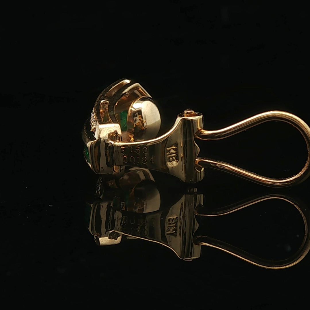 18k Yellow Gold Emerald and Diamond Clip On Earrings