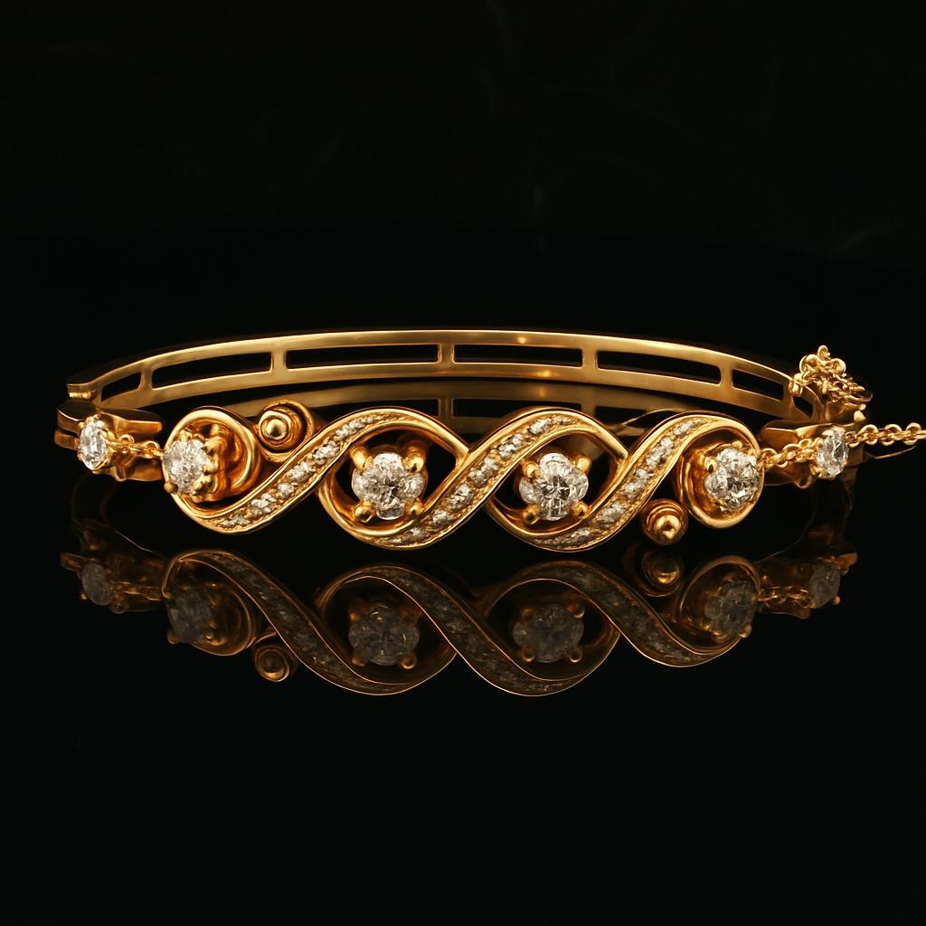 14k Yellow Gold and 3cttw Diamond Vintage Ladies Bangle Bracelet 6.5"