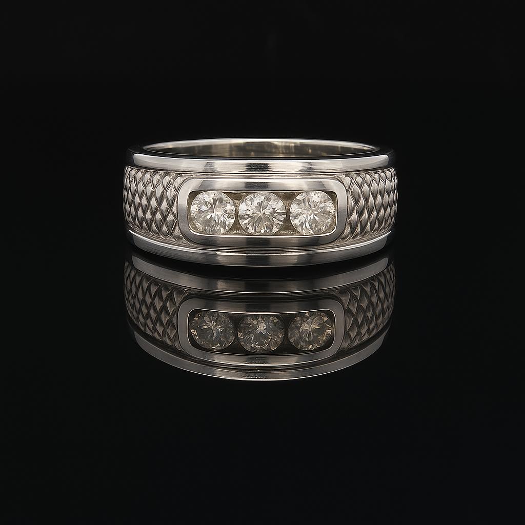 14k White Gold and 0.50cttw Three Diamond Band Ring Size 8.5