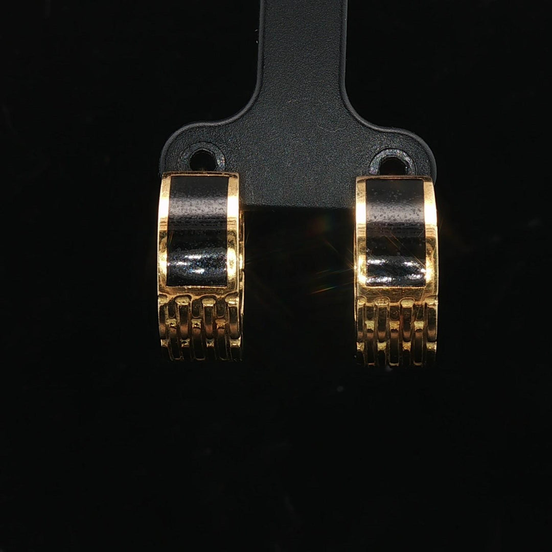 18k Yellow Gold and Black Enamel 13.4g Solid Heavy Huggie Earrings