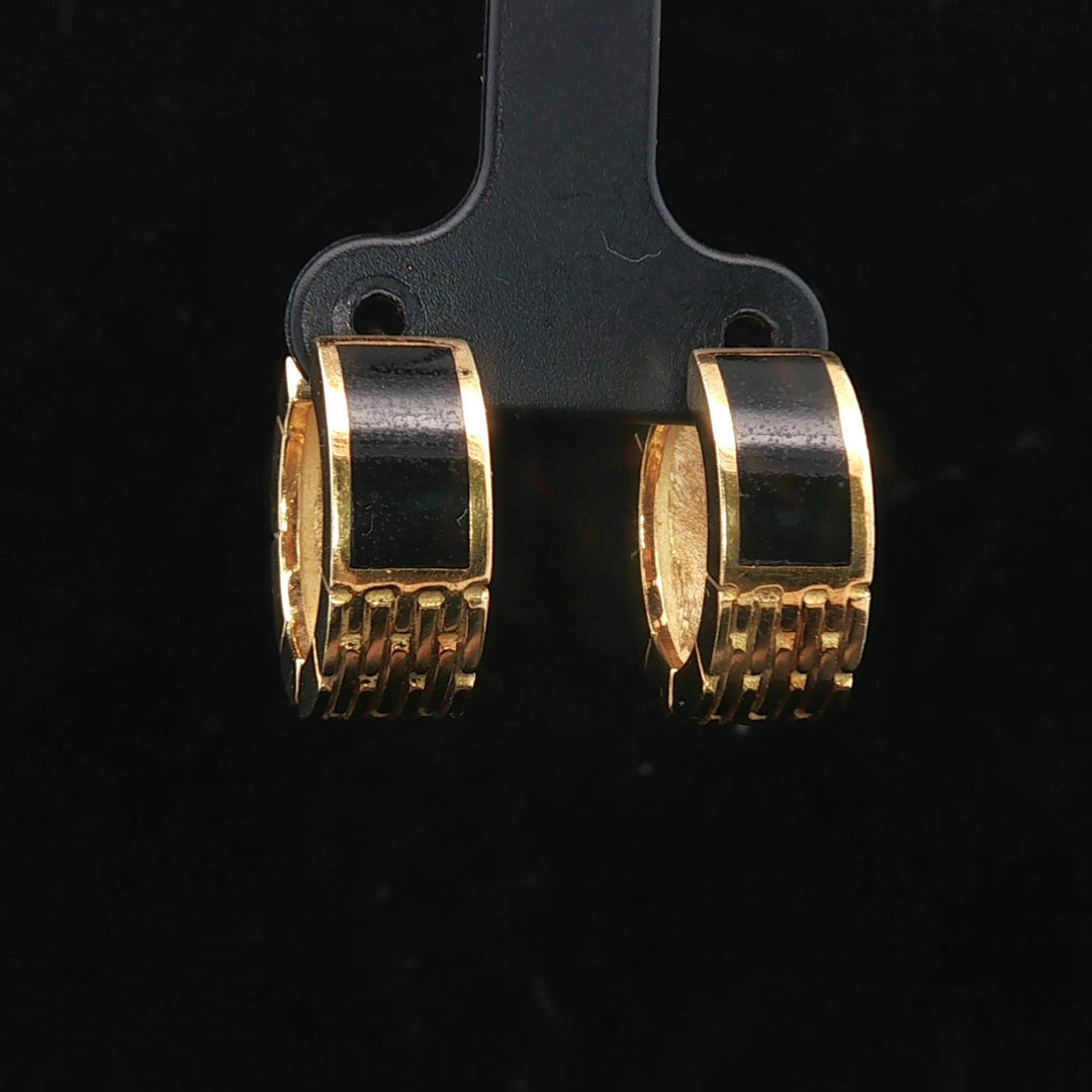18k Yellow Gold and Black Enamel 13.4g Solid Heavy Huggie Earrings