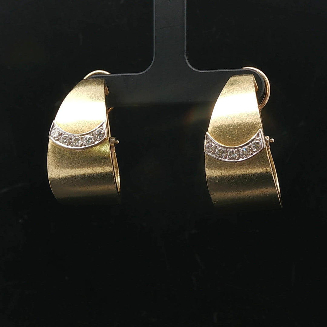 18k Yellow Gold and 0.54cttw Diamond 20.7g Heavy Vintage Hoop Earrings 1.25"