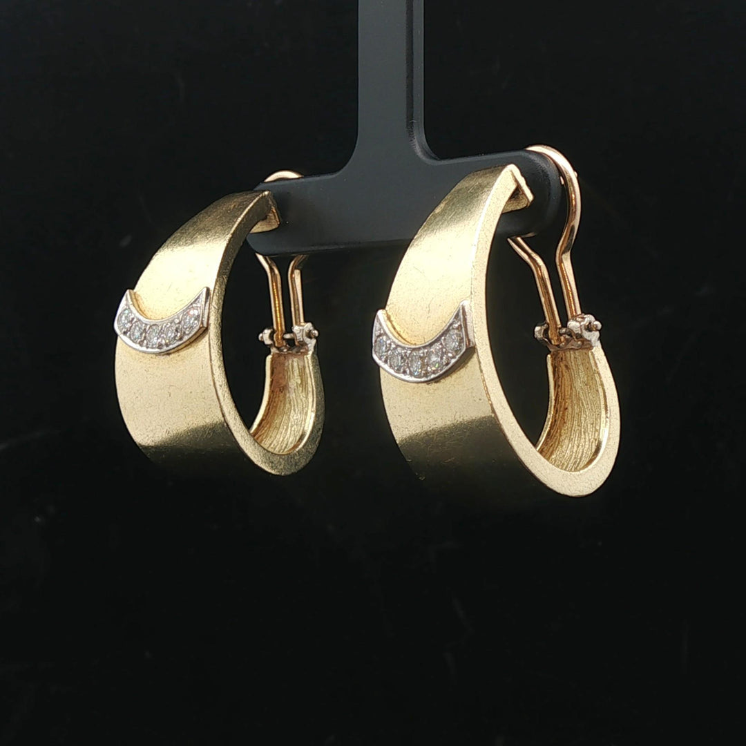 18k Yellow Gold and 0.54cttw Diamond 20.7g Heavy Vintage Hoop Earrings 1.25"