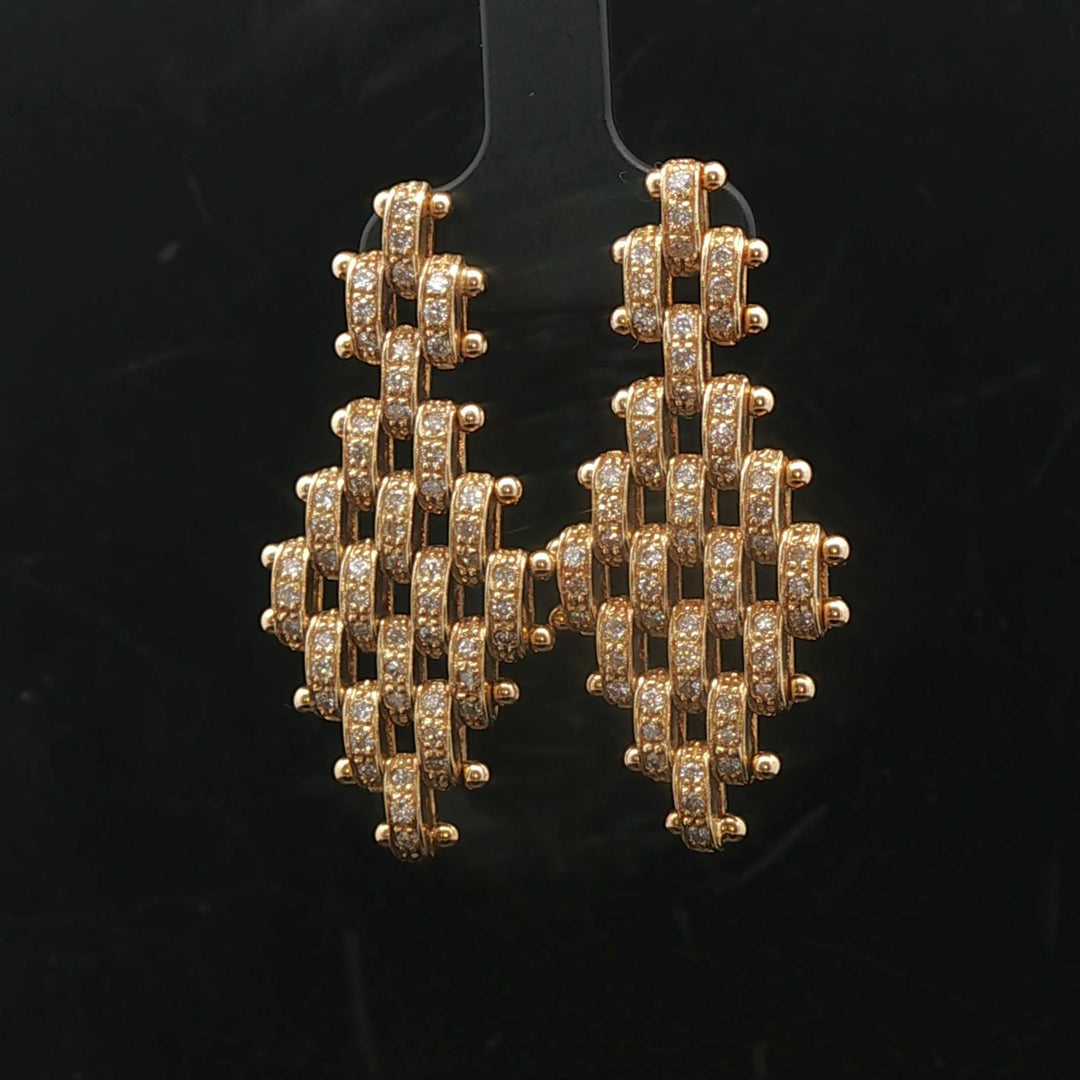 14k Yellow Gold and 1.7cttw Diamond Dangle Panther Link Earrings Italy 1.5"