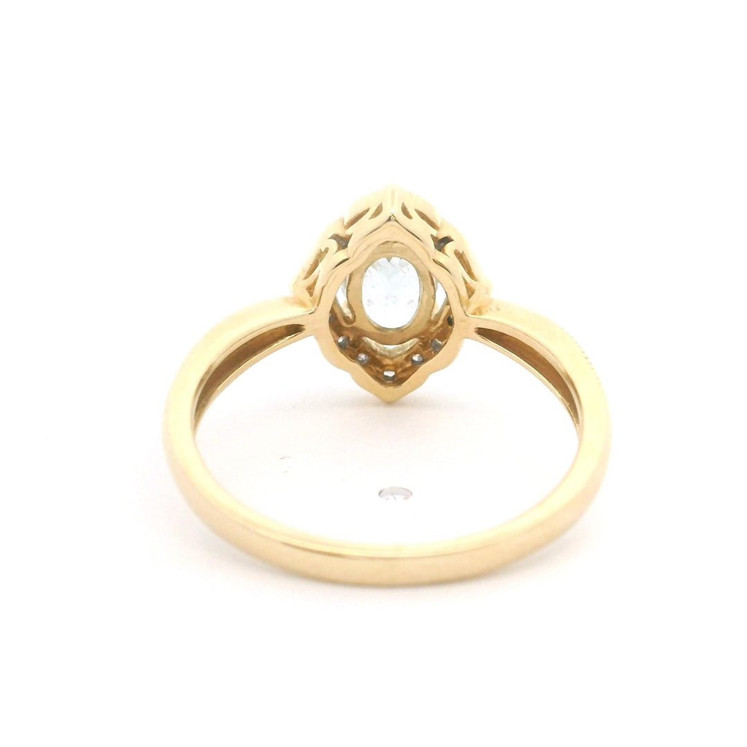 14k Yellow Gold Aquamarine and Diamond Ladies Ring Size 7