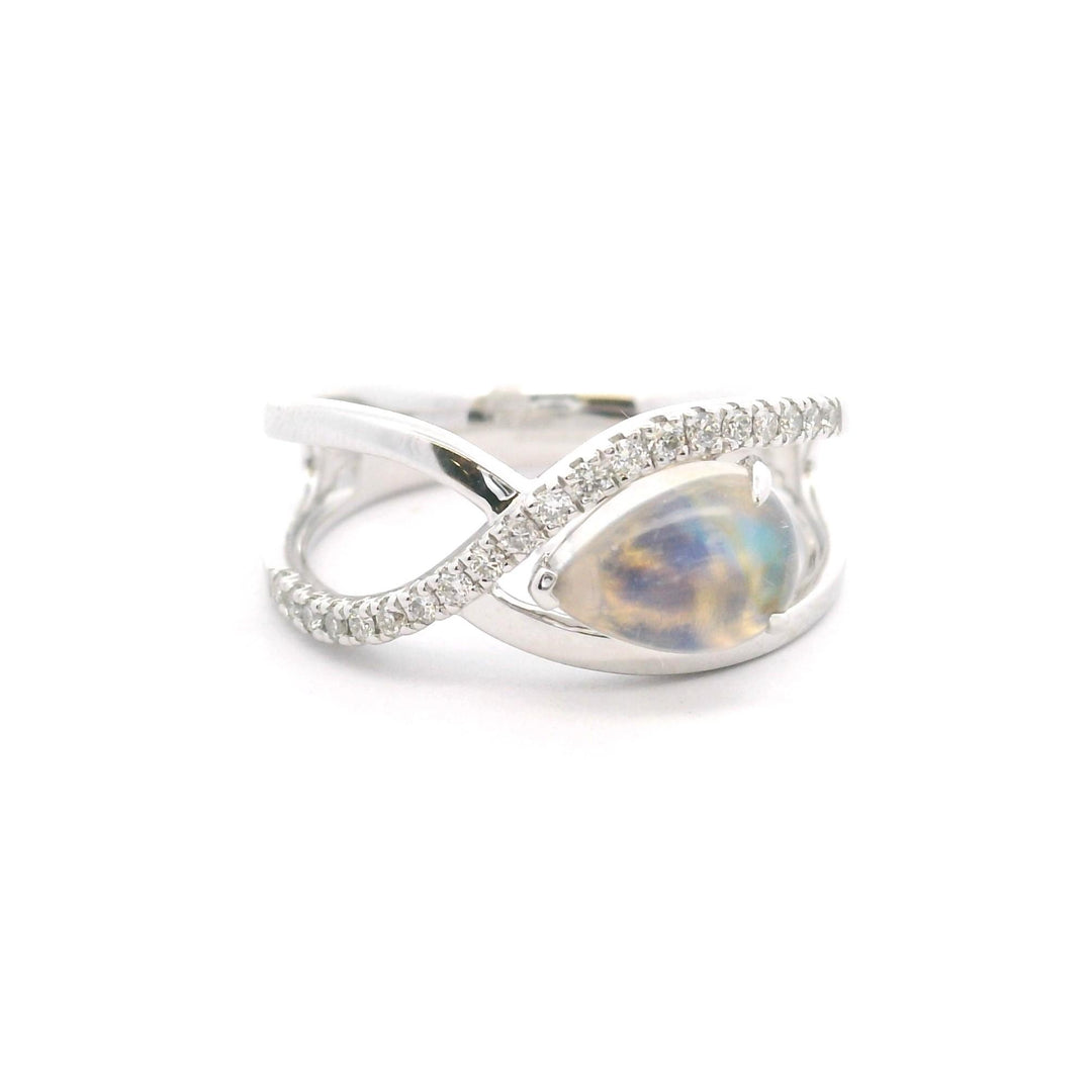 14k White Gold Moonstone and Diamond Eternity Band Ring Size 7