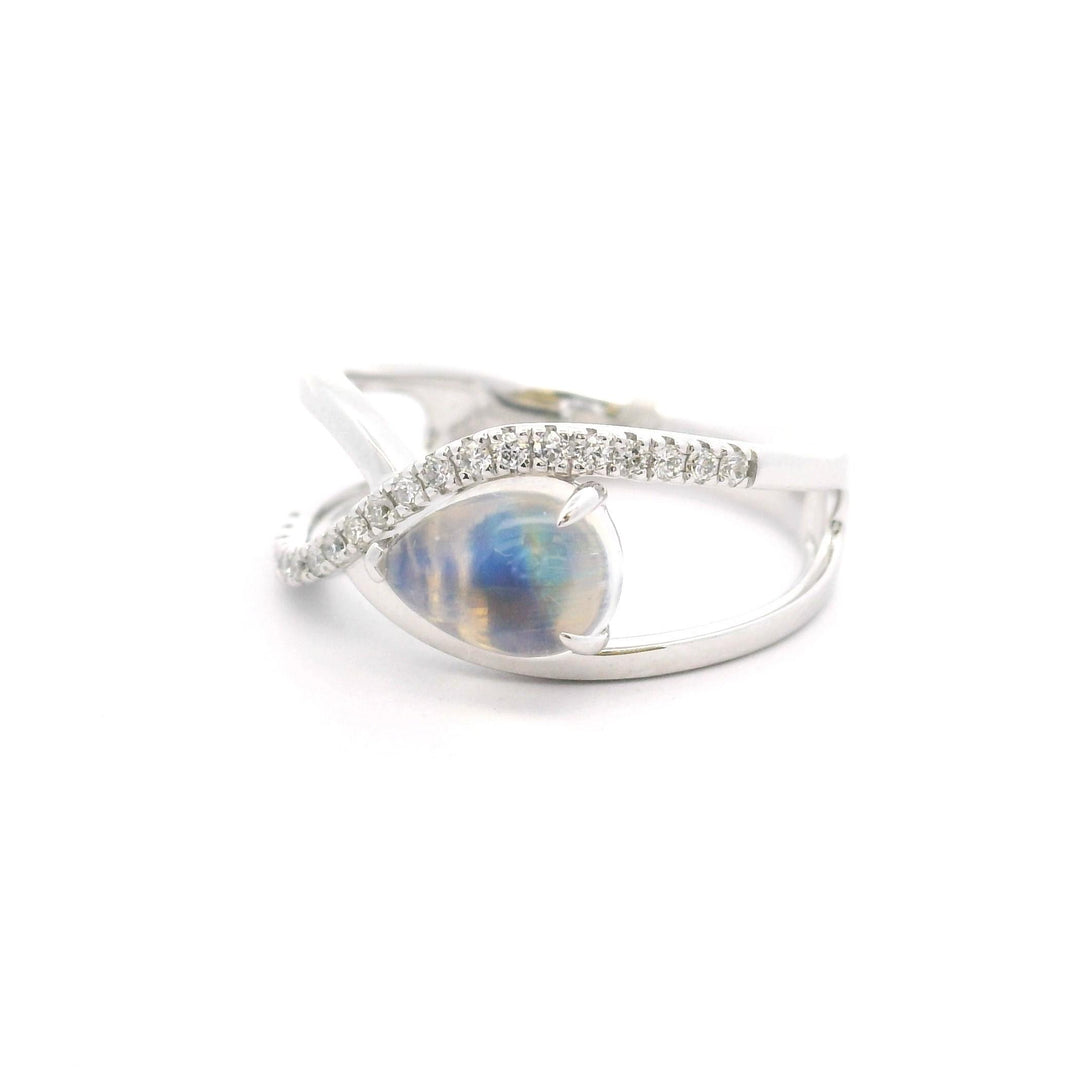 14k White Gold Moonstone and Diamond Eternity Band Ring Size 7
