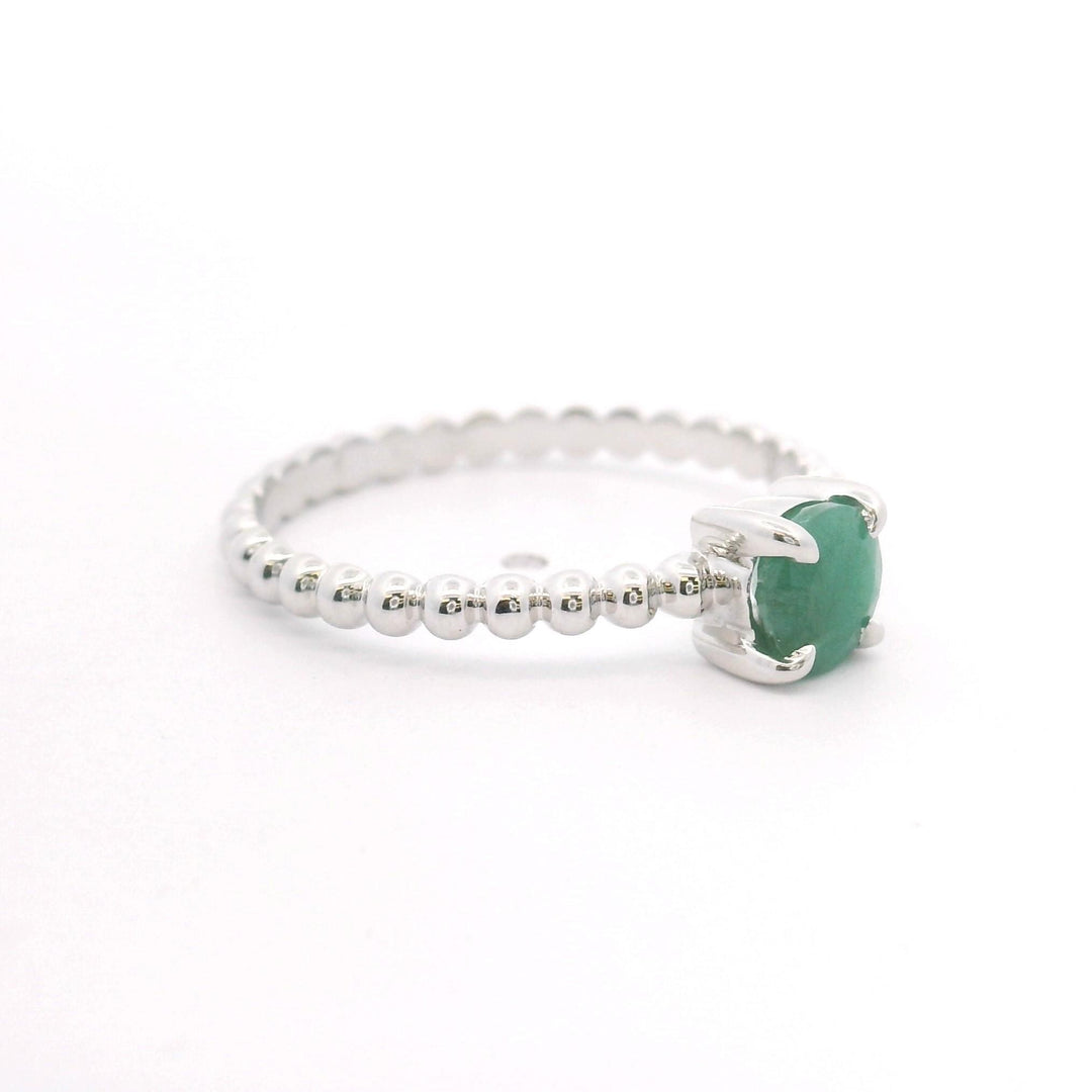 10k White Gold and 0.50ct Round Cut Emerald Ladies Beaded Ring Size 7