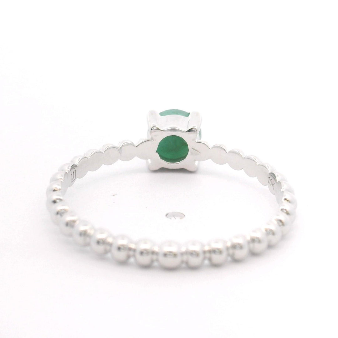 10k White Gold and 0.50ct Round Cut Emerald Ladies Beaded Ring Size 7