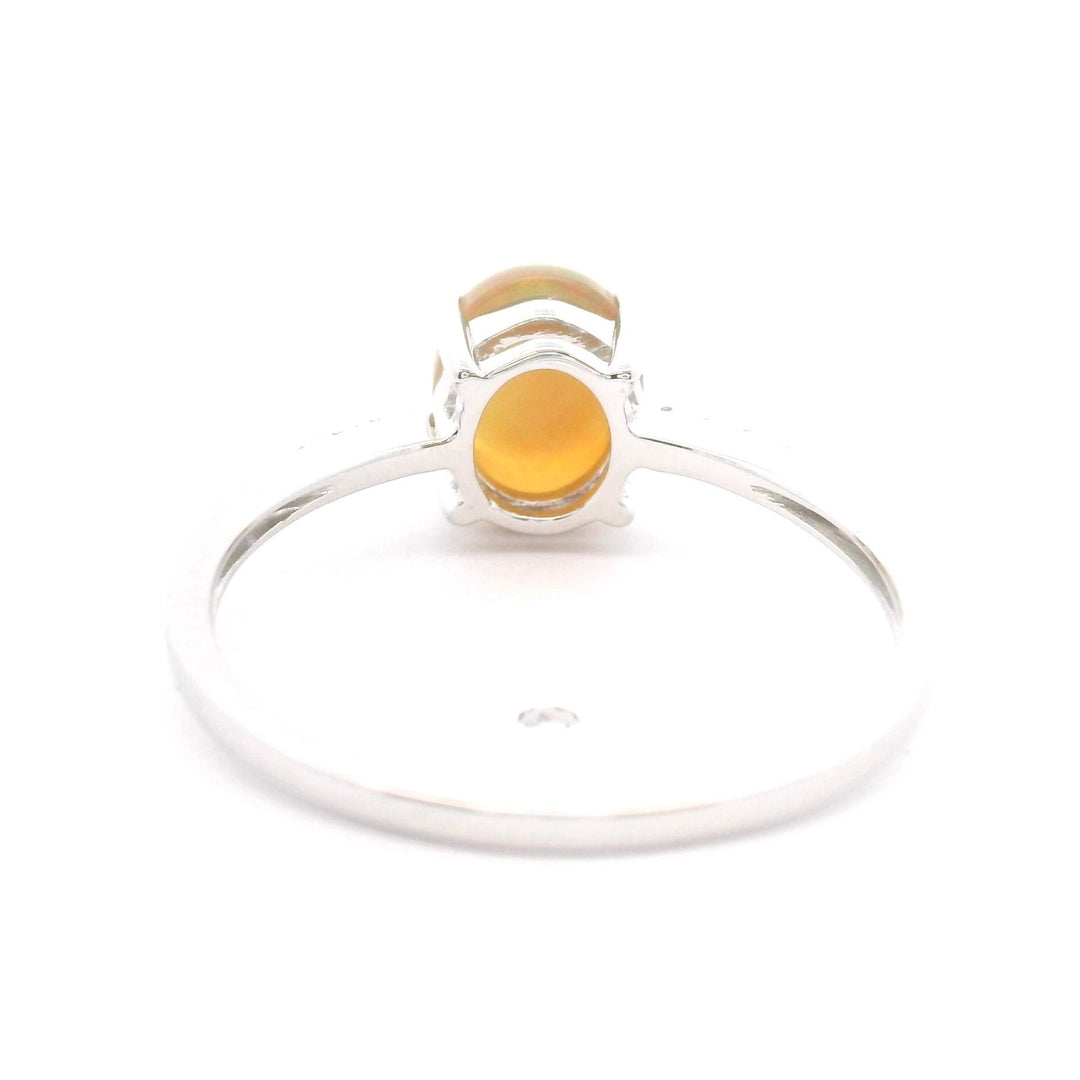 14k White Gold Orange Cabochon Opal and Diamond Ladies Ring Size 7