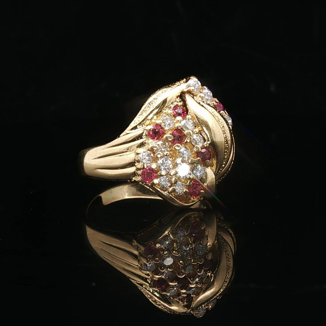 18k Yellow Gold Ruby and 0.45cttw Diamond Ladies Floral Ring Size 7.5