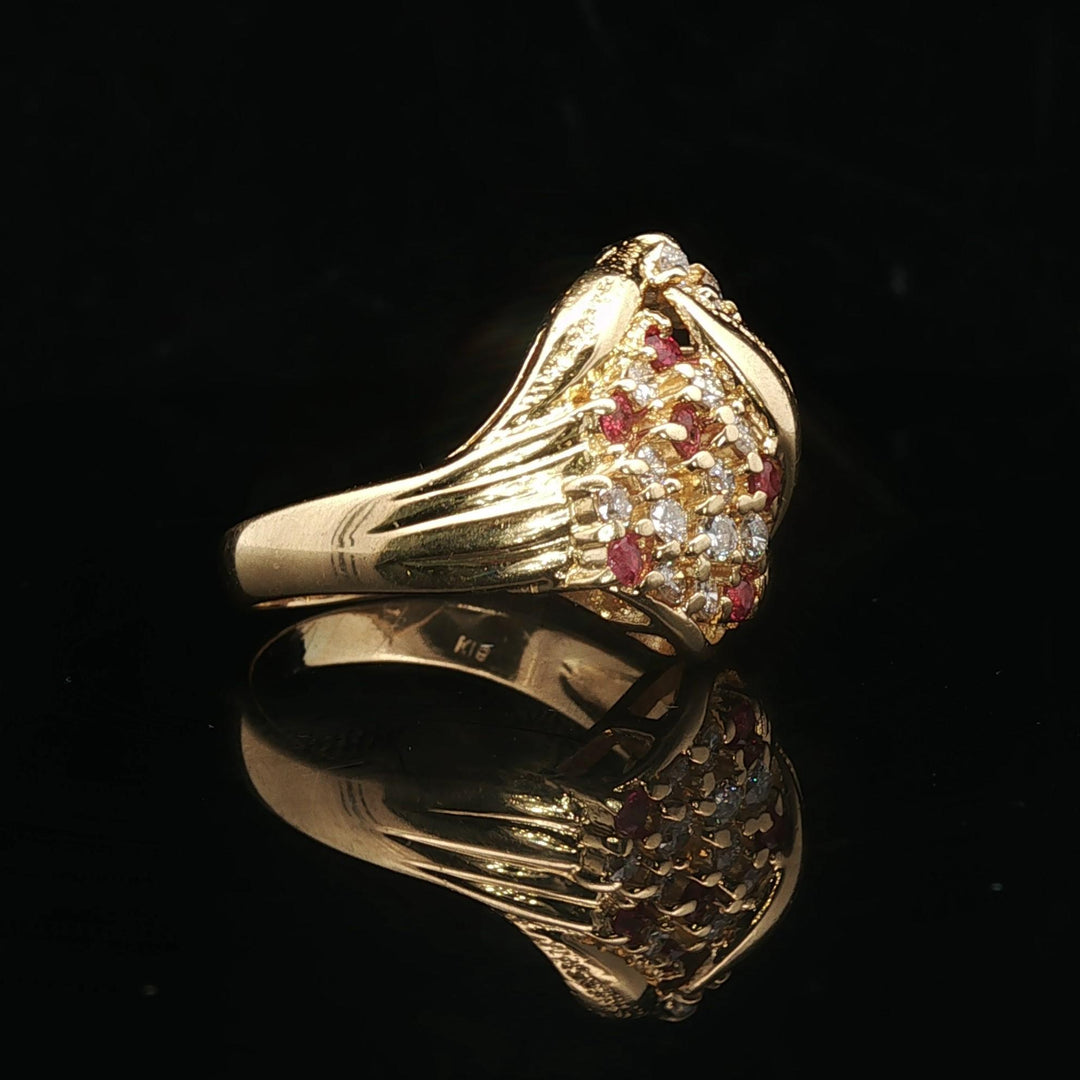 18k Yellow Gold Ruby and 0.45cttw Diamond Ladies Floral Ring Size 7.5