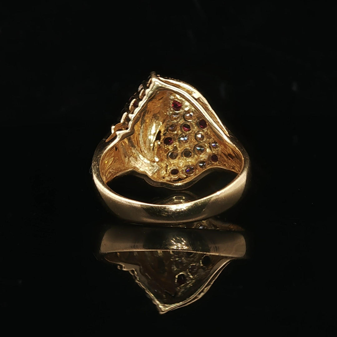 18k Yellow Gold Ruby and 0.45cttw Diamond Ladies Floral Ring Size 7.5
