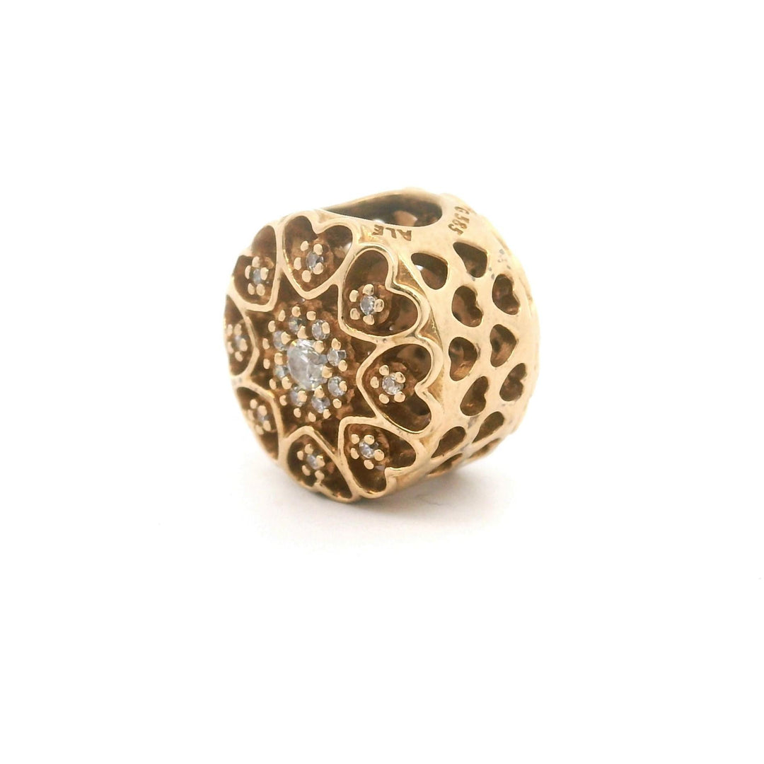 Pandora 14k Yellow Gold Hearts of Gold CZ Flower Charm 750841CZ Retired