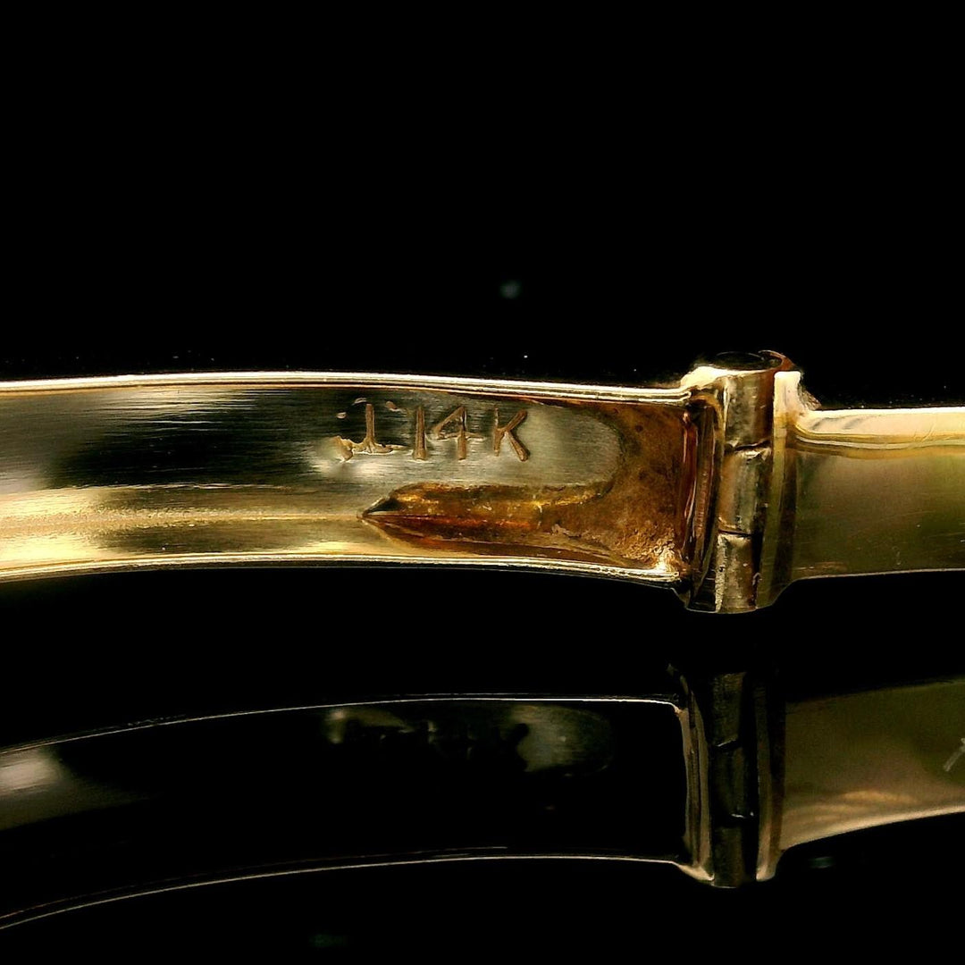 14k Yellow Gold and Ruby 12g Vintage Floral Bangle Bracelet 6.25"