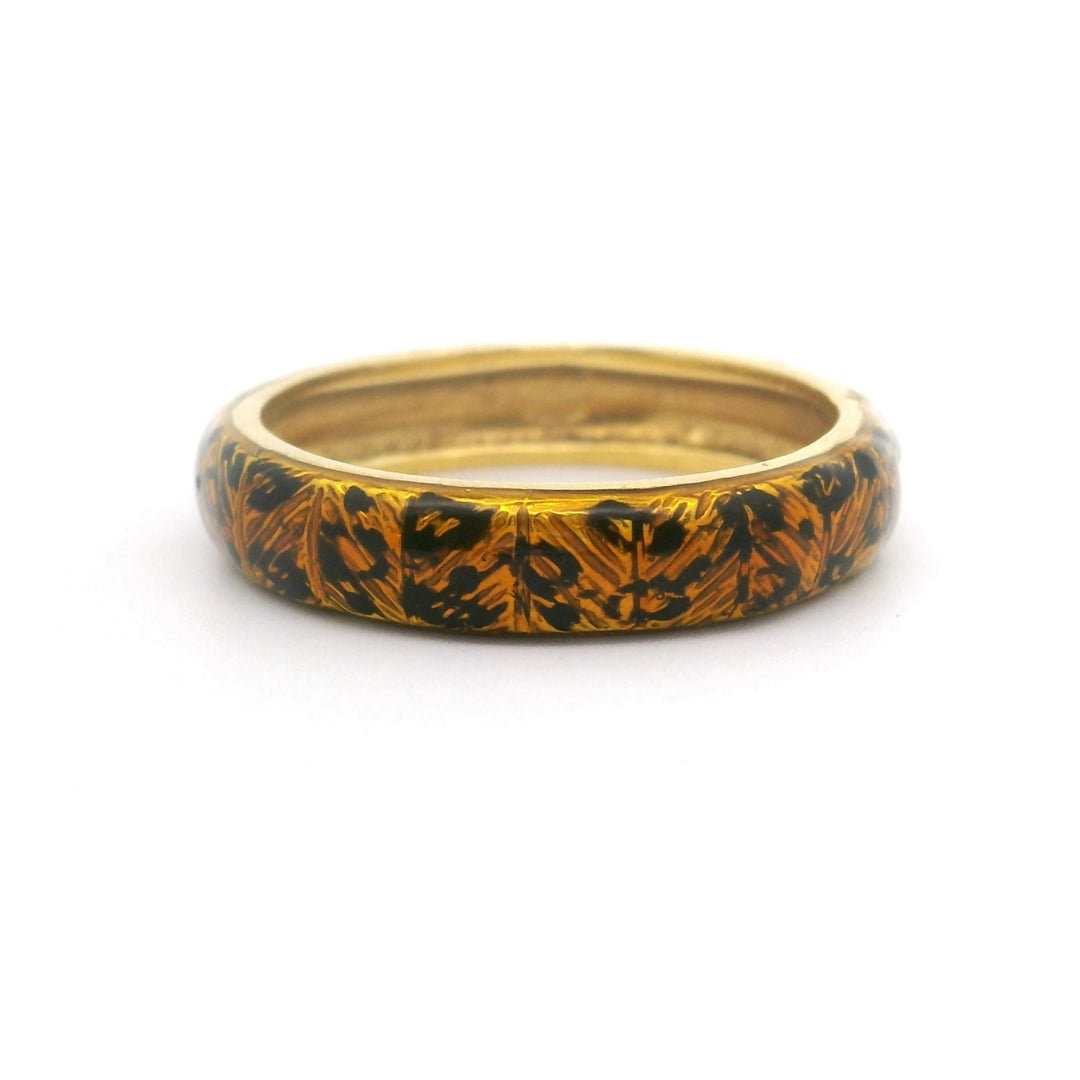 18k Yellow Gold and Enamel 4.6g Ladies Fancy Band Ring Size 7.75
