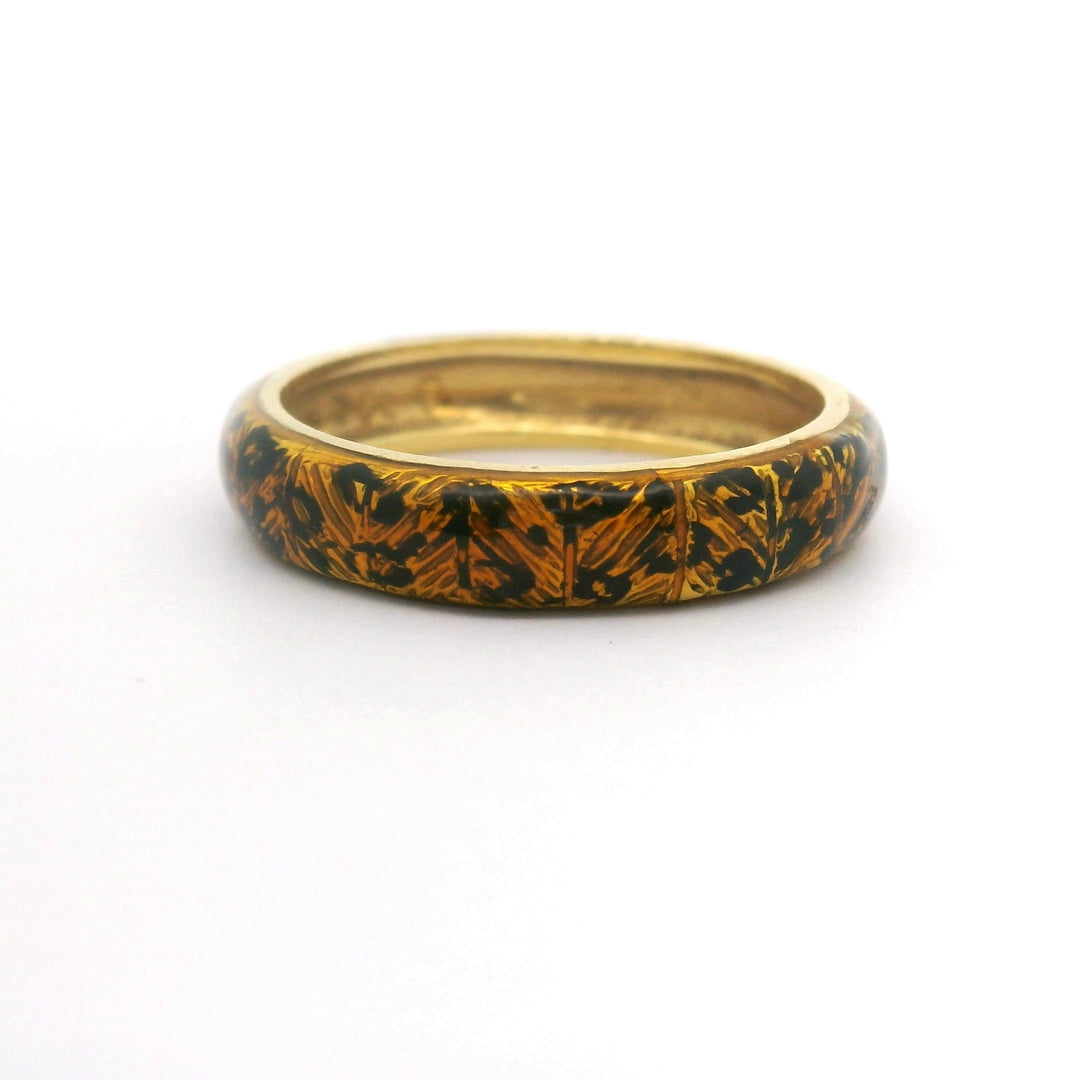 18k Yellow Gold and Enamel 4.6g Ladies Fancy Band Ring Size 7.75