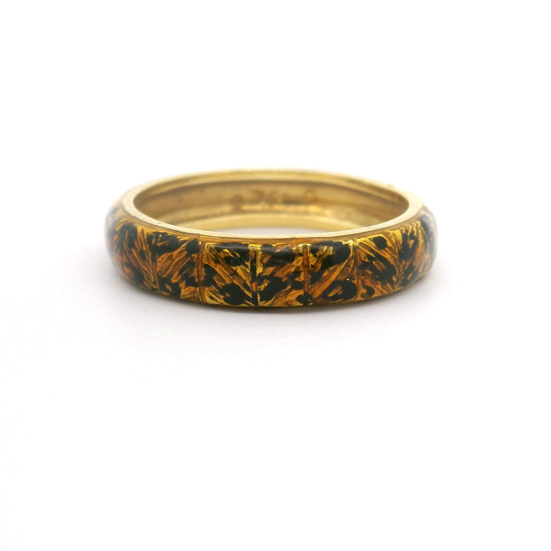 18k Yellow Gold and Enamel 4.6g Ladies Fancy Band Ring Size 7.75