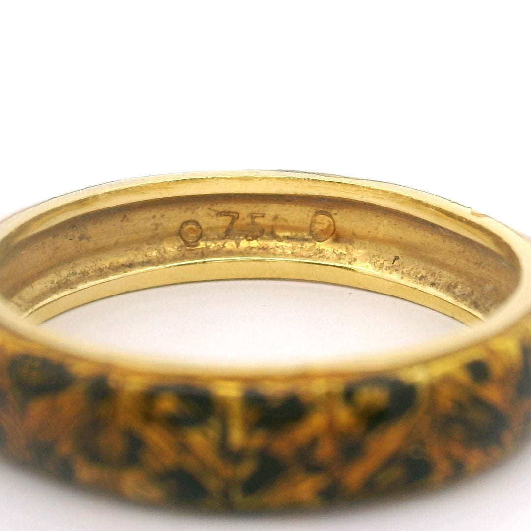 18k Yellow Gold and Enamel 4.6g Ladies Fancy Band Ring Size 7.75